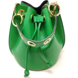 Green leather bucket bag